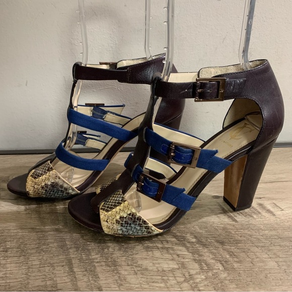 Womens VC SIGNATURE Vince Camuto BROWN BLUE SNAKE Gladiator HIGH Heel SANDALS 10 - Picture 3 of 8